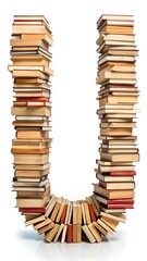 Letter U made from books on a white background Alphabet