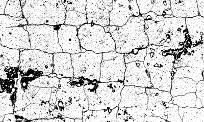 Grunge Background Black and white cracked concrete surface with rough texture and dark spots isolated on a transparent background