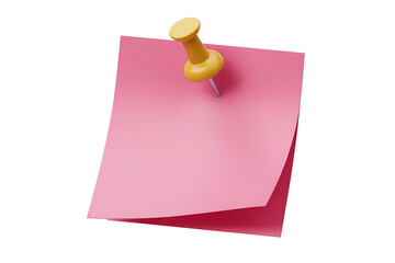 A pink sticky note secured with a yellow pushpin, simple and ready for a message.
