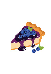 A delicious slice of blueberry pie with a flaky crust topped with fresh blueberries and a sweet glaze.