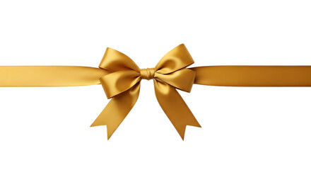 Golden ribbon tied in a bow isolated on transparent background, perfect for gift wrapping