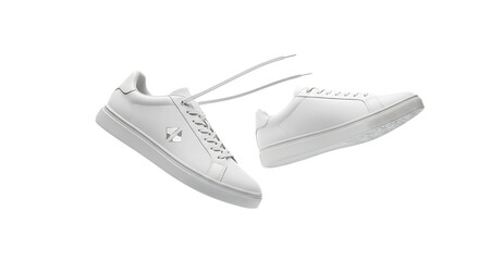 Pair of stylish white sneakers isolated on transparent background for everyday wear