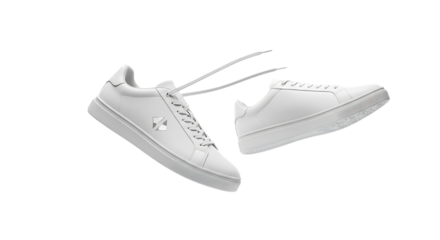 Pair of stylish white sneakers isolated on transparent background for everyday wear