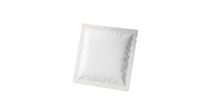 White square sachet isolated on transparent background, ideal for packaging small items