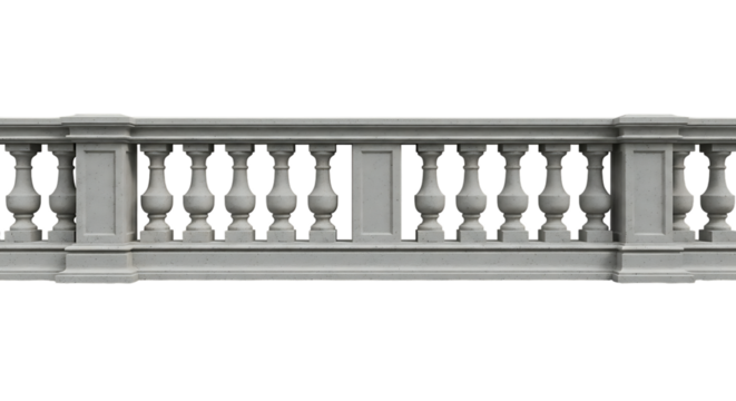 Elegant stone balustrade isolated on transparent background, architectural detail