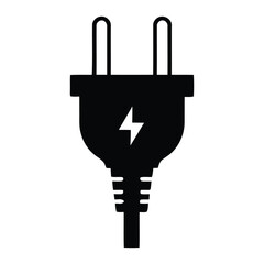 Solid black electrical power plug silhouette with lightning bolt symbol icon