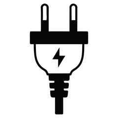 Stylish electrical power plug illustration with lightning symbol and bold details