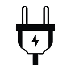 Fototapeta premium Front view of an electrical power plug with lightning bolt symbol outline icon
