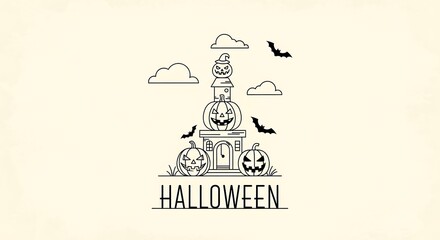 Halloween vector illustration isolated on white background with pumpkin, bat, and cloud for banner, poster, and background happy halloween text