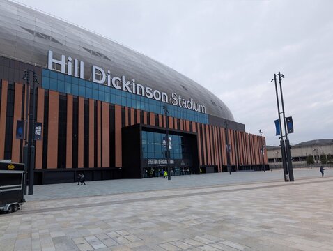 Vauxhall, Liverpool UK 10 18 2025 Hill Dickinson stadium, the new home of Everton Football Club. Showing the official fan store.