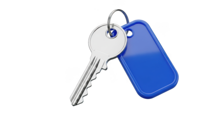 Single metal key with blue tag for security and access