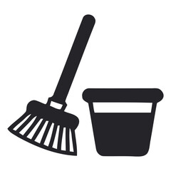 Essential Cleaning Tools Silhouette Icon of Broom and Bucket for Maintenance