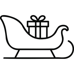 Sleigh with gift box icon, outline style present christmas holiday winter vector line art minimalist simple