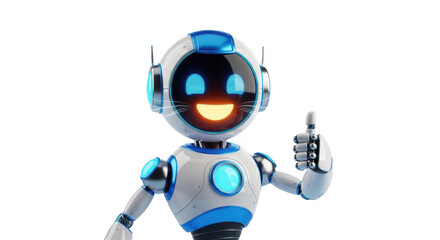 Friendly robot character with thumbs up gesture and smiling face animated ai