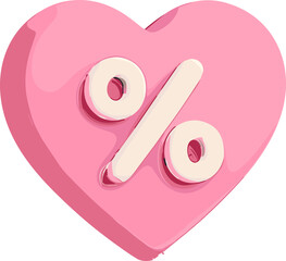 A glossy 3D pink heart with a white percentage symbol in the center, representing discounts, sales, or special offers in a modern romantic design style.