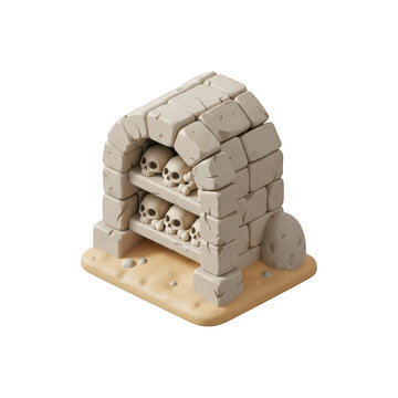Ancient stone ossuary with skulls a cryptic medieval relic discovery transparent background