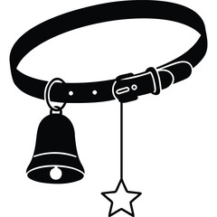 Black and white pet collar with bell and star charm animal accessory illustration vector icon design simple