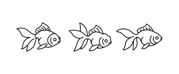 Graceful Goldfish Swimming Aquatic Life Simple Outline Illustrations