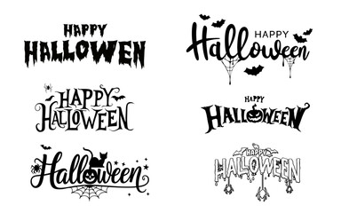 Happy Halloween Typography Set with Decorative Lettering and Bats