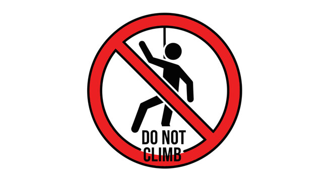 Prohibition Sign: Climbing Forbidden Depicted With a Bold Red Circle and Black Background