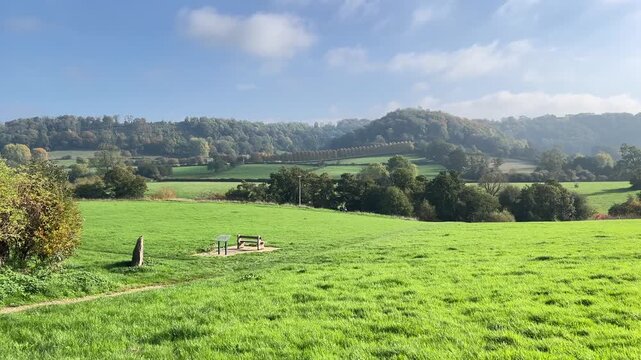 Outdoor park in Uley, Village in Cotswolds, near Dursley. Autumn Travel in United Kingdom