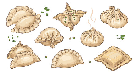 A delightful assortment of various steamed and fried dumplings.