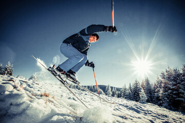 Man practicing extreme ski