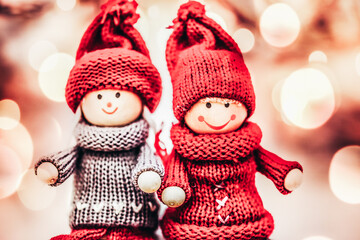 christmas decorations on golden bokeh background