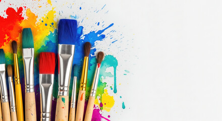 Obraz premium Bright splashes of watercolor paint with colorful brush strokes in the background, concept of art and creativity.