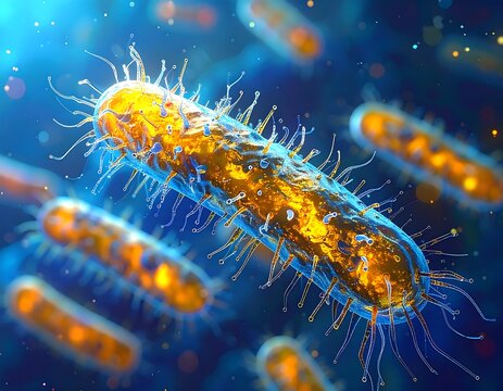 Vivid illustration of bacteria cells with intricate details and glowing effect - Powered by Adobe