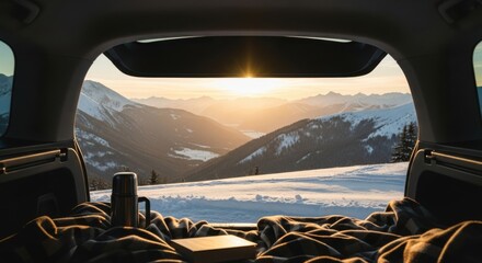 Cozy winter adventure in the mountains at sunrise - perfect for holiday getaways and travel inspiration