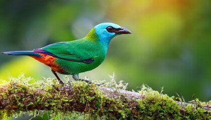 Obraz premium Tanager From Tropical Forest Wildlife Scene Bird Love In Habitat Costa Rica Wildlife Green Honeycreeper Chlorophanes Spiza Exotic Tropical Malachite Green And Blue Bird From Costa Rica