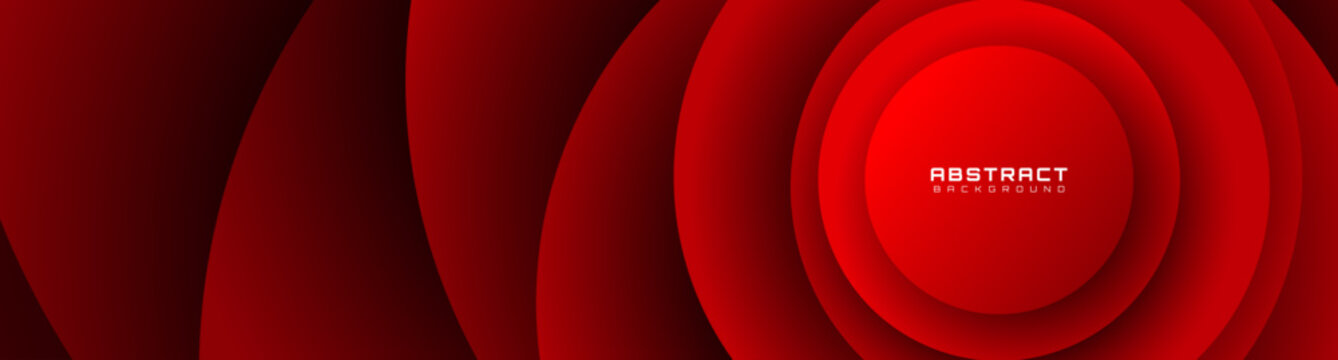 3D red geometric abstract background overlap layer on dark space with circles effect decoration. Modern graphic design element cutout style concept for web banner, art, flyer, card, or brochure cover