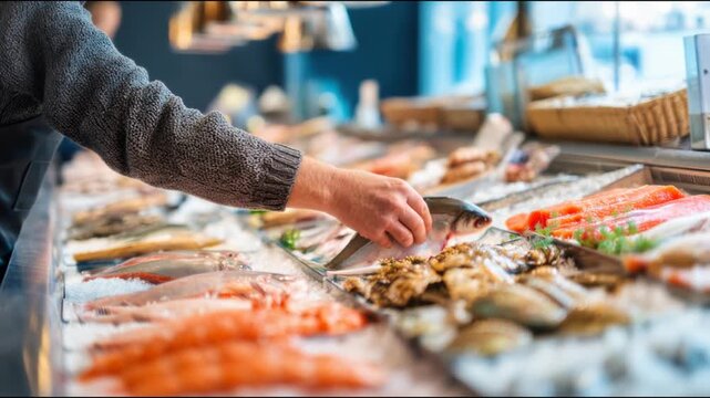 Fresh Seafood Display at Market: Buyer's Choice