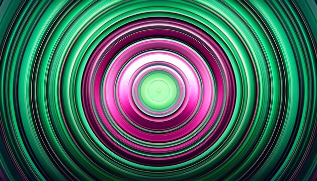 Abstract Background With Concentric Circles In Green And Pink Tones Creating A Hypnotic Effect With A Glowing Center
