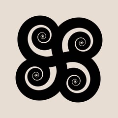 Four arithmetic spirals connected in the centre Archimedean spirals Dwennimmen Adinkra Symbol represents a combination of humility and strength