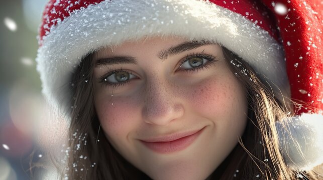 christmas, santa, woman, hat, holiday, claus, xmas, red, beauty, smile, winter, 