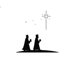 Three Wise Men Silhouette Following Star of Bethlehem Christmas nativity epiphany kings magi gifts
