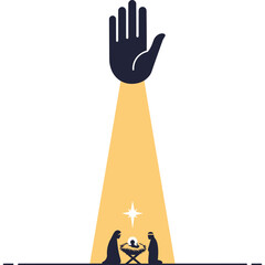 Nativity scene with hand of God illustration jesus christmas christian religion baby manger holy birth mary