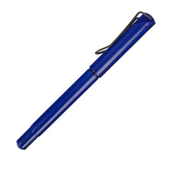 Blue Metal Pen with Black Clip and Cap, beautiful close-up top view on png background