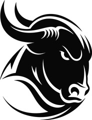 Stylized bull head black and white logo design vector illustration of strong powerful animal symbol