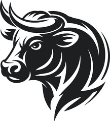 Stylized bull head black and white logo design vector illustration of strong powerful animal symbol