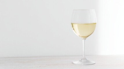 stemware. Elegant white wine glass placed simply on a clean table, capturing refined sophistication. bar promotions, beverage menus, designed for food & beverage menus and cafe branding.
