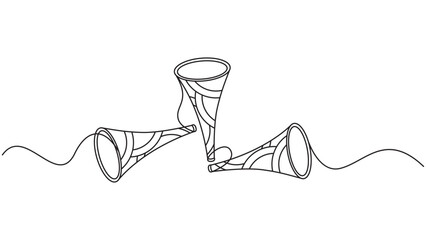 Single continuous line drawing of party horn blower for new year celebration concept