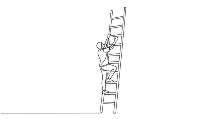 Continuous line drawing of man climbing ladder concept for success career growth and business achievement goal