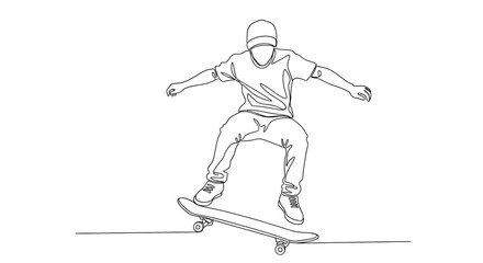 Skateboarder doing trick line art illustration vector design skateboarding extreme sport outline drawing style art