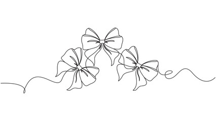 Elegant continuous line drawing of three decorative bows for celebrations and gifts