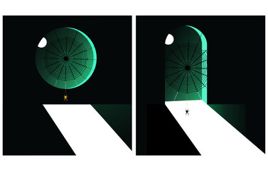 Halloween background a dungeon in the dark night and moonlight