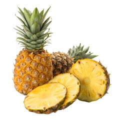 Fresh Pineapples with Slices on White Background