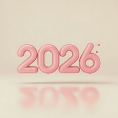 3D Render Showcasing the Number 2026 in Soft Pink, Glossy and Elegant Design